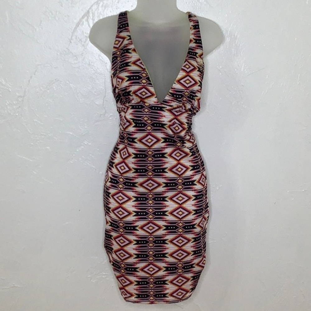 COOGI Plunge low back bodycom built in bra mini dress size Large EUC